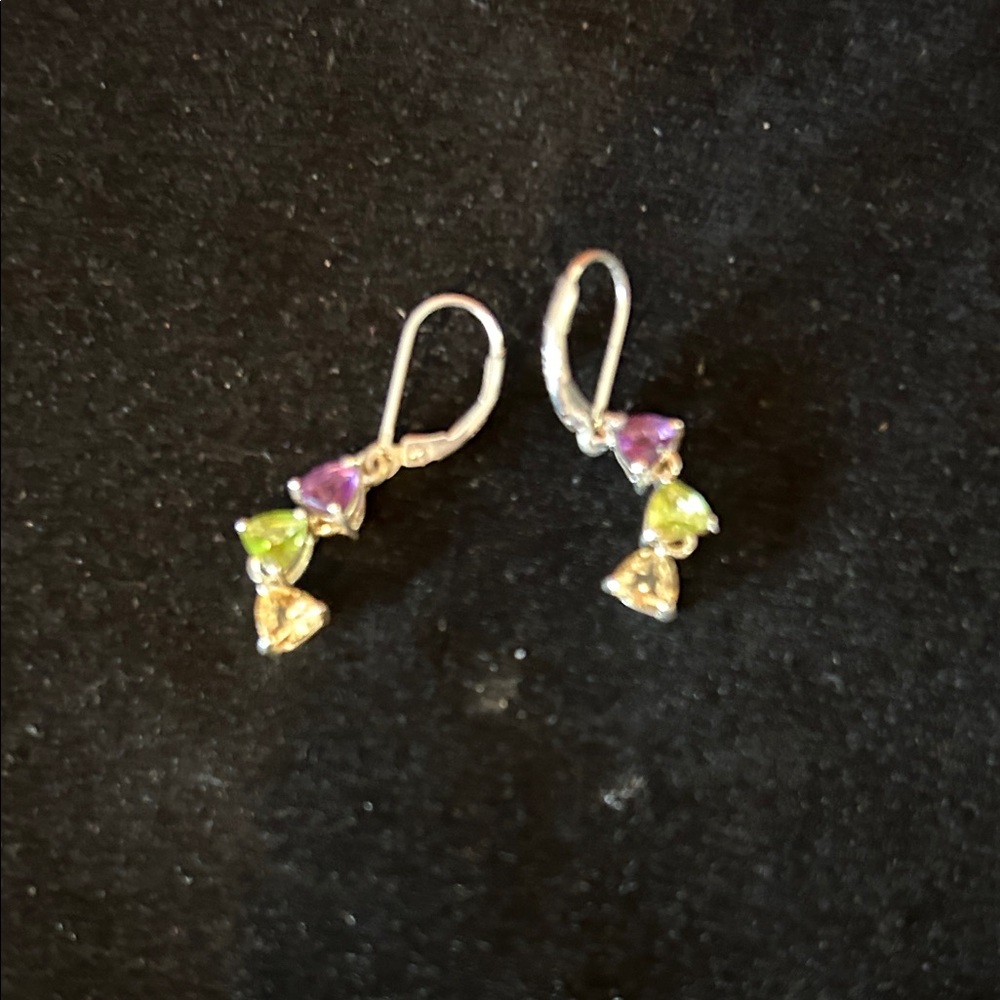 Elegant Sterling Silver Earrings with amethyst, peridot, and citrine stone. - Picture 2 of 3